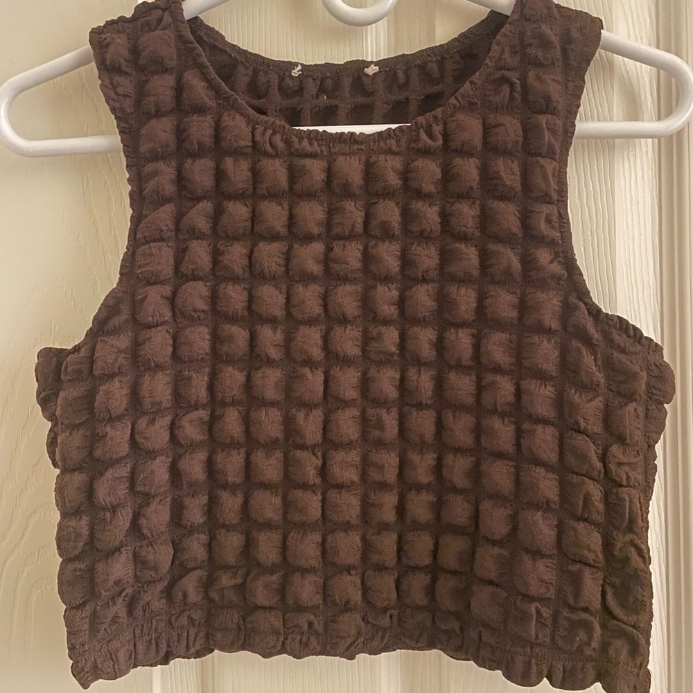 ZARA POPCORN BUBBLE TANK BLOUSE (brown)